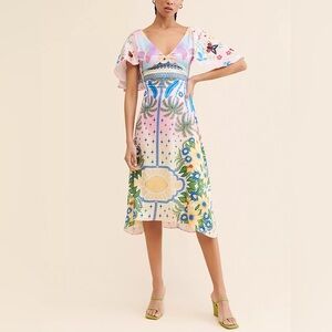 Oceanus Camille Satin Midi Dress Size XXL
